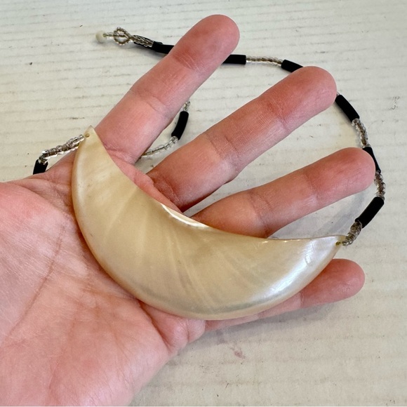 Mother of Pearl Moon Shaped Pendant 20” Good Luck Necklace - Picture 15 of 16